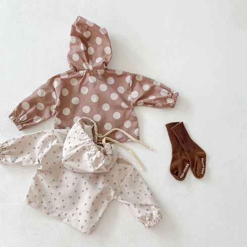 Spring and autumn love polka dot printed windproof sunscreen cardigan long sleeve thin hooded coat